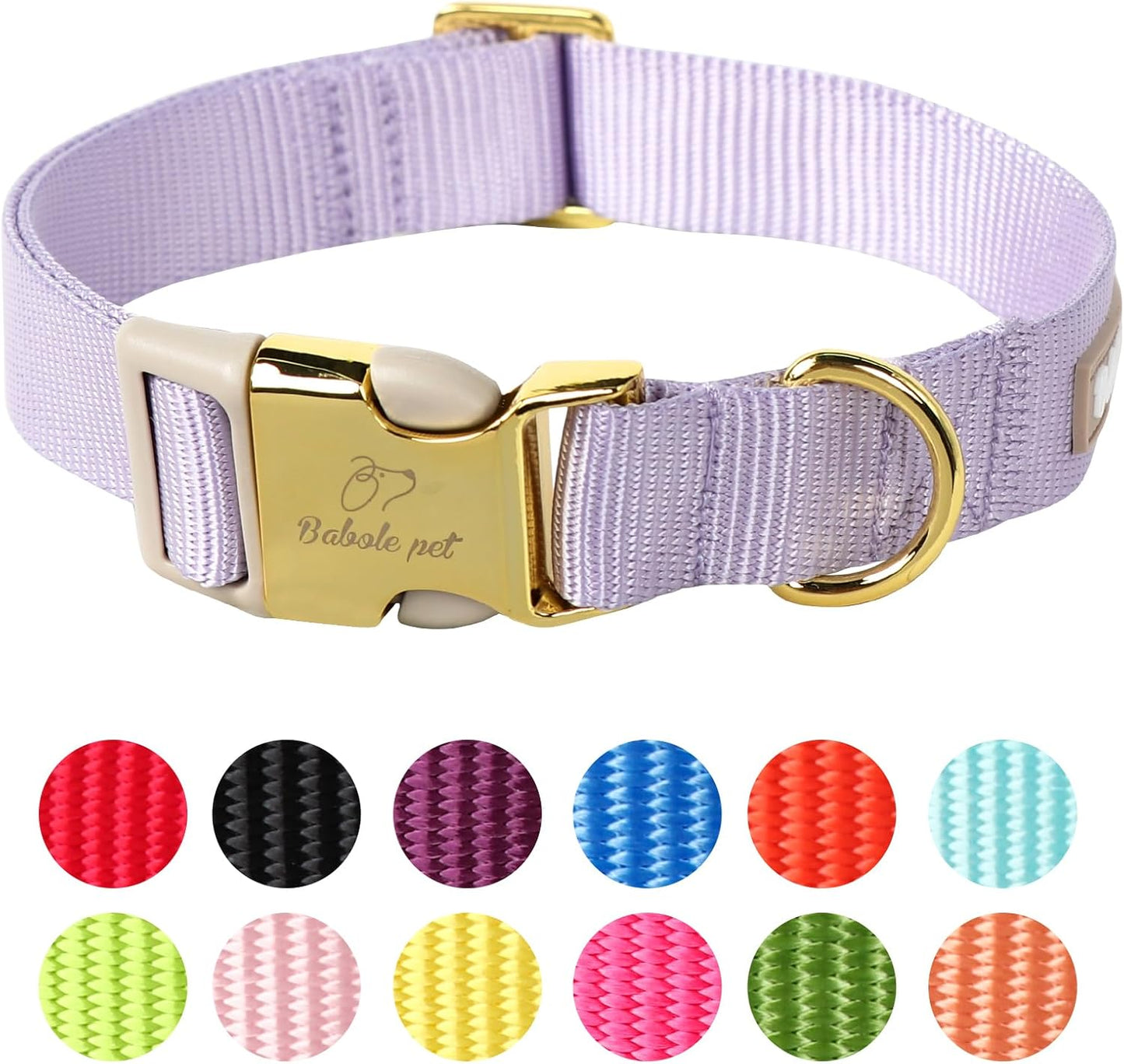 Adjustable Lavender Nylon Dog Collar with Safety Metal Buckle for Small, Medium, and Large Dogs