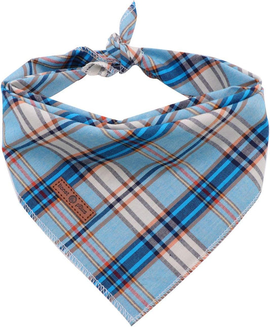 Blue Plaid Dog Bandana and Cat Kerchief - Triangle Bibs Scarf for Small, Medium, and Large Pets