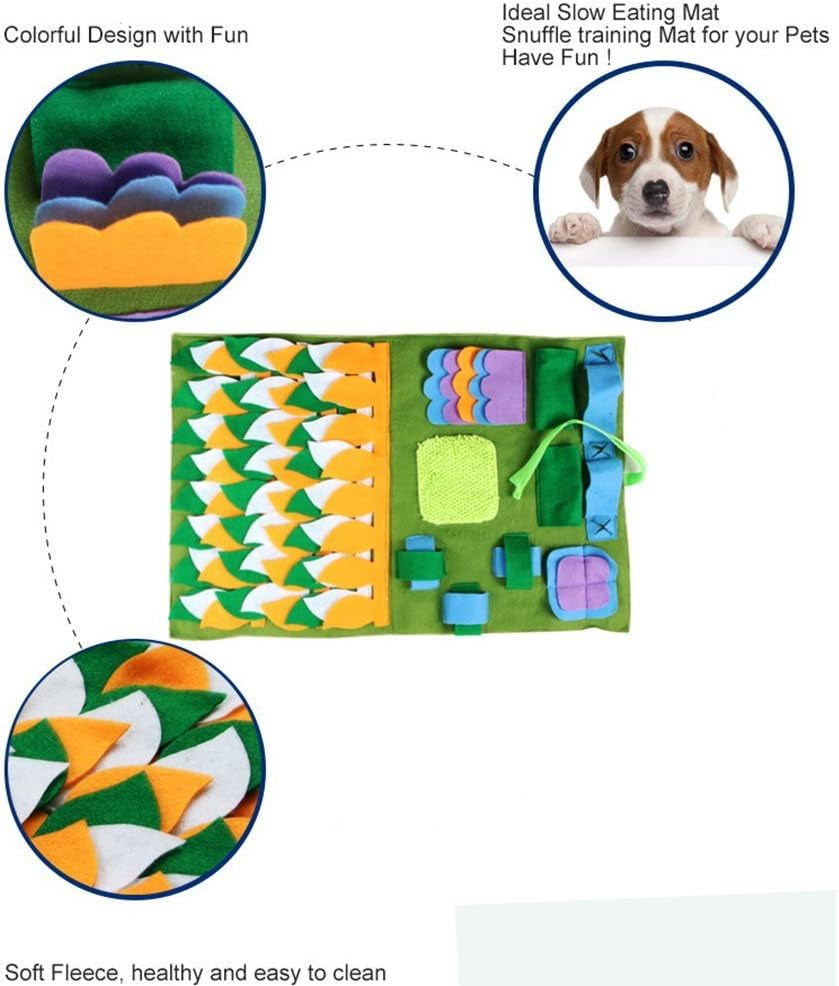 Dog Feeding and Snuffle Mat for Small Dogs - Non-Slip Activity Blanket for Foraging Skills and Stress Relief (Size S, Green, 17.7 x 19.7 in / 45 x 50 cm)