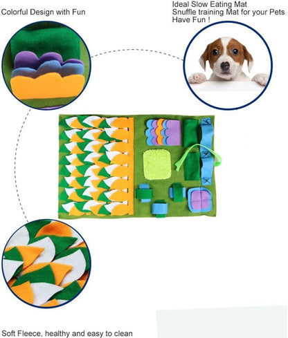 Dog Feeding and Snuffle Mat for Small Dogs - Non-Slip Activity Blanket for Foraging Skills and Stress Relief (Size S, Green, 17.7 x 19.7 in / 45 x 50 cm)