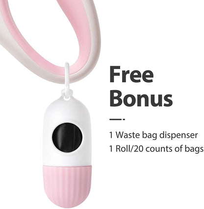 Retractable Dog Leash with Poop Bag Dispenser, 10 Ft Leash for X-Small Dogs and Cats up to 18 lbs, Anti-Slip Handle, Tangle-Free Design, Reflective Nylon Tape (XS, White)