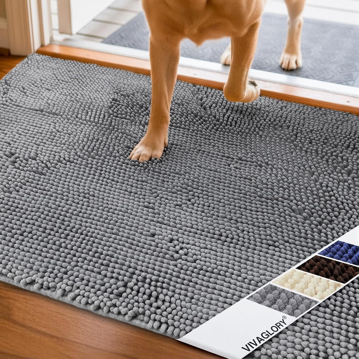 Absorpmax Indoor Dog Door Mat - Waterproof and Washable Mud Trapper Rug for Entryways, 31" x 20", Grey
