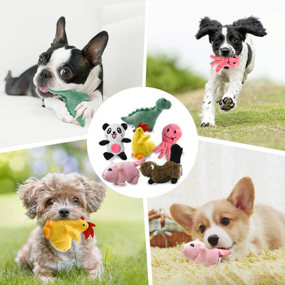 Plush Squeaky Dog Toy Set for Small to Medium Dogs - 12 Safe Chew Toys for Puppies Teething (6 Unique Designs)
