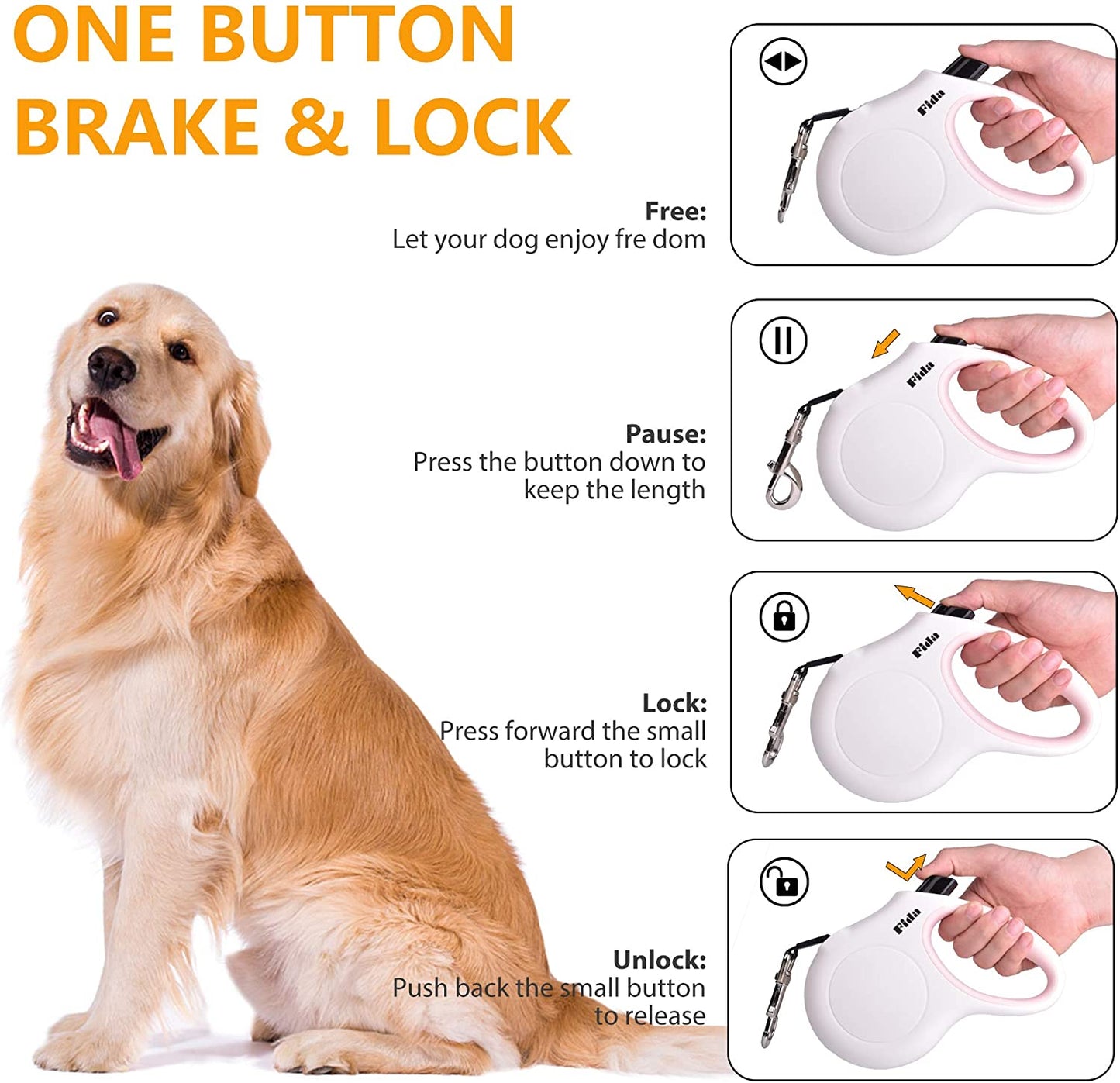 Retractable Dog Leash with Poop Bag Dispenser, 10 Ft Leash for X-Small Dogs and Cats up to 18 lbs, Anti-Slip Handle, Tangle-Free Design, Reflective Nylon Tape (XS, White)