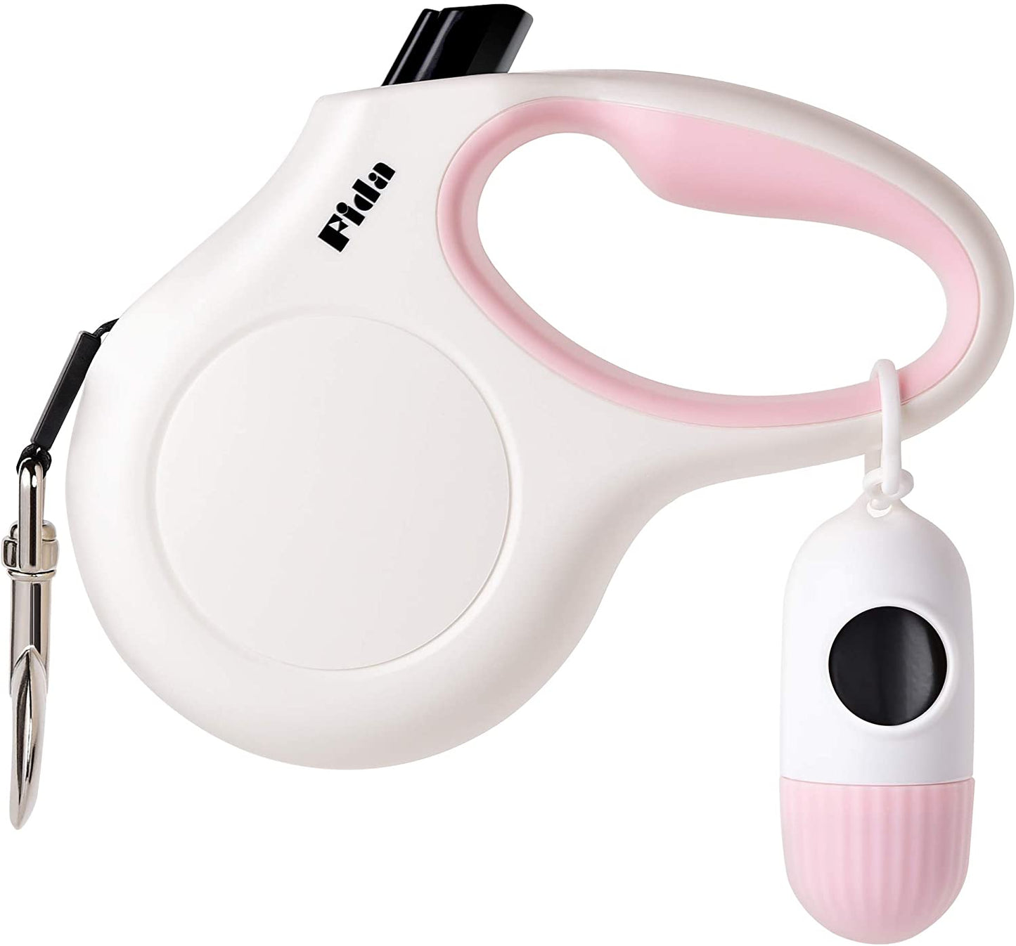 Retractable Dog Leash with Poop Bag Dispenser, 10 Ft Leash for X-Small Dogs and Cats up to 18 lbs, Anti-Slip Handle, Tangle-Free Design, Reflective Nylon Tape (XS, White)