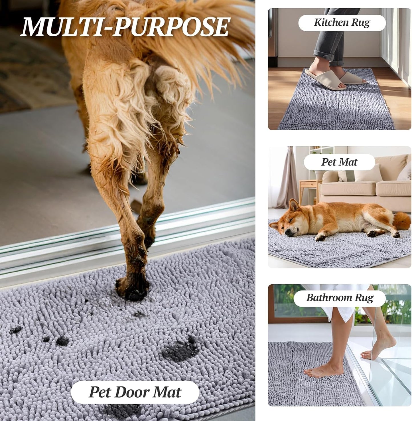 Absorpmax Indoor Dog Door Mat - Waterproof and Washable Mud Trapper Rug for Entryways, 31" x 20", Grey