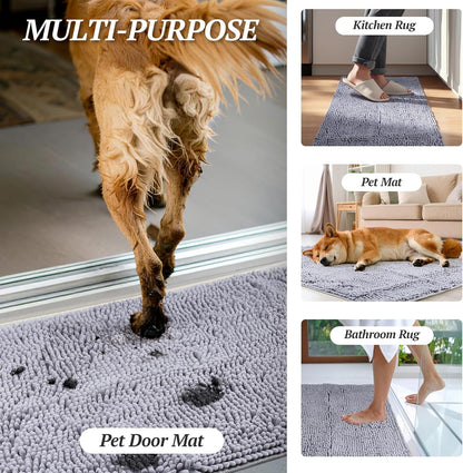Absorpmax Indoor Dog Door Mat - Waterproof and Washable Mud Trapper Rug for Entryways, 31" x 20", Grey
