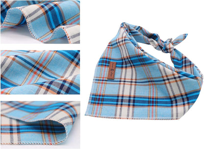 Blue Plaid Dog Bandana and Cat Kerchief - Triangle Bibs Scarf for Small, Medium, and Large Pets