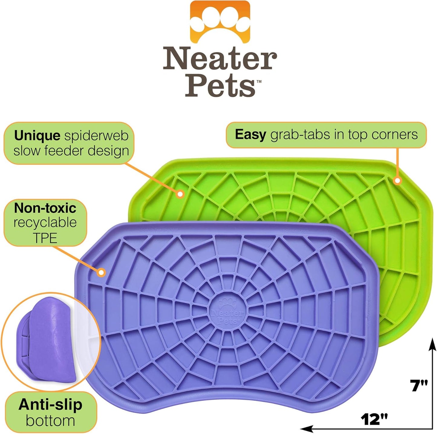 Neater Pets Neat-Lik Dog Lick Mat - Interactive Treat Licking Pad for Dogs and Cats, Reduces Anxiety and Boredom, Peanut Butter Slow Feeder, Suitable for Small and Large Breeds (Purple & Green)