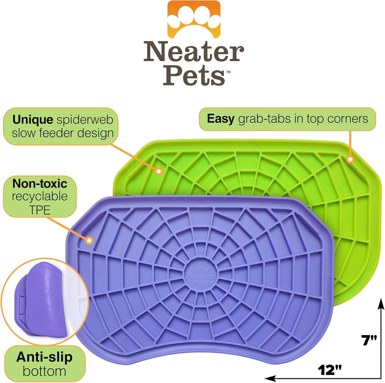 Neater Pets Neat-Lik Dog Lick Mat - Interactive Treat Licking Pad for Dogs and Cats, Reduces Anxiety and Boredom, Peanut Butter Slow Feeder, Suitable for Small and Large Breeds (Purple & Green)