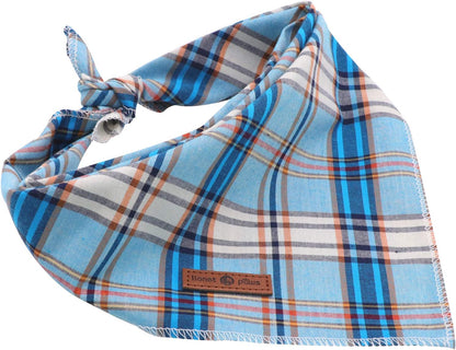 Blue Plaid Dog Bandana and Cat Kerchief - Triangle Bibs Scarf for Small, Medium, and Large Pets