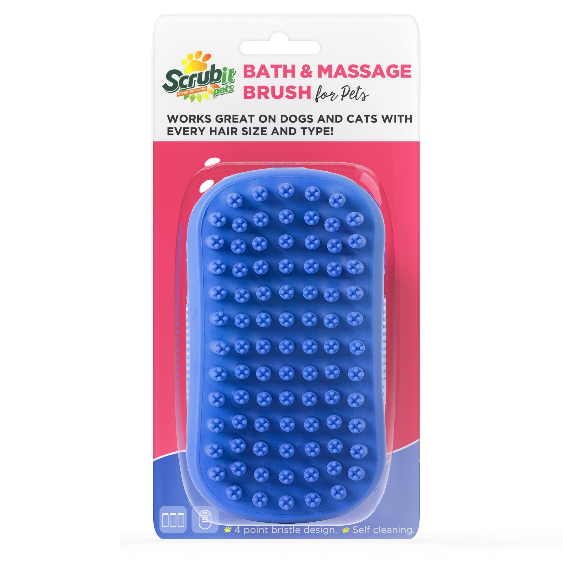 Dog Bath Scrubber Rubber Curry Comb and Pet Grooming Brush with Ergonomic Non-Slip Grip, Blue