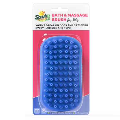 Dog Bath Scrubber Rubber Curry Comb and Pet Grooming Brush with Ergonomic Non-Slip Grip, Blue