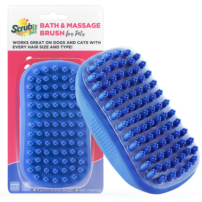 Dog Bath Scrubber Rubber Curry Comb and Pet Grooming Brush with Ergonomic Non-Slip Grip, Blue