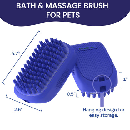 Dog Bath Scrubber Rubber Curry Comb and Pet Grooming Brush with Ergonomic Non-Slip Grip, Blue