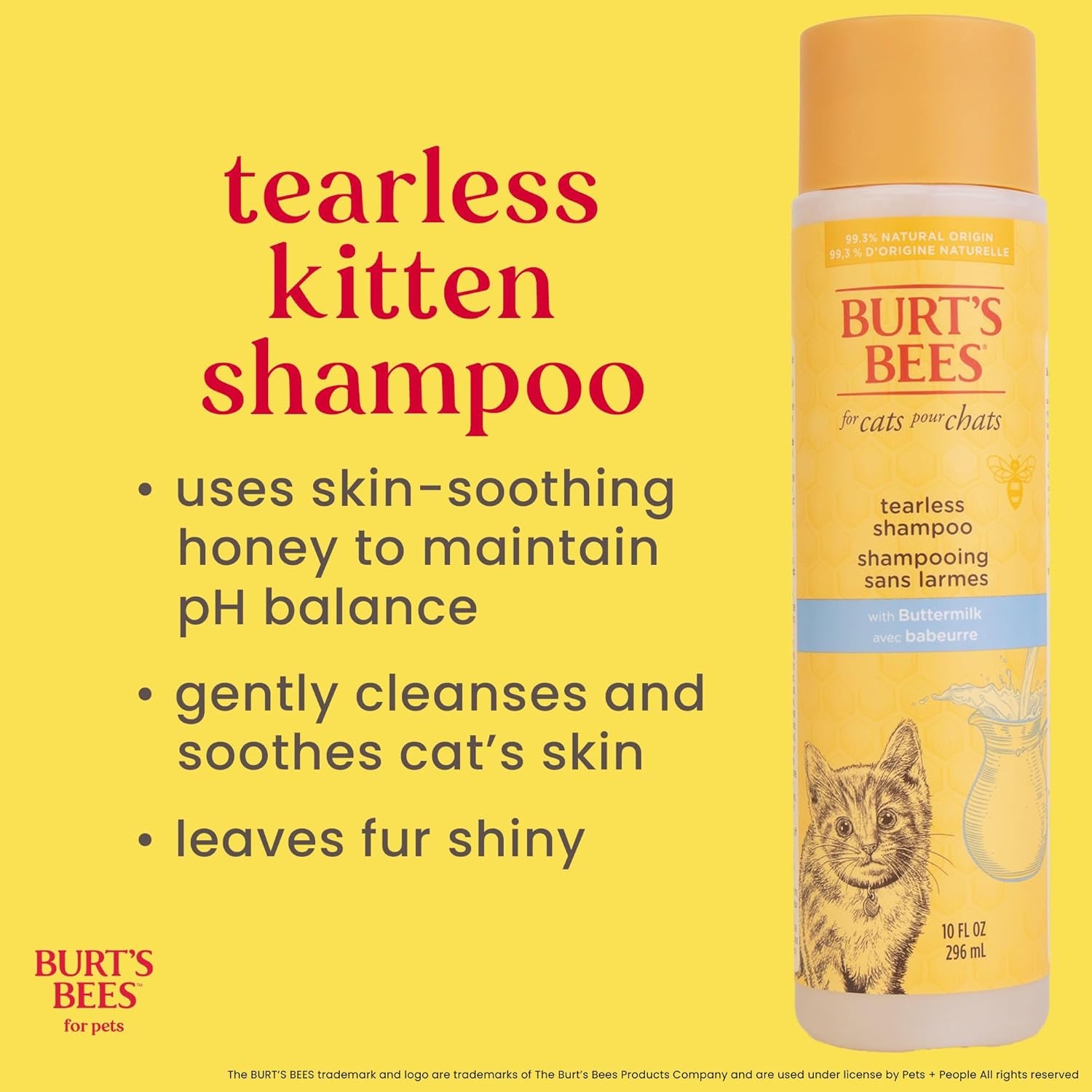 Tearless Buttermilk and Honey Kitten Shampoo, 99% Natural Origin, Gentle Formula for Sensitive and Itchy Skin, pH Balanced and Fragrance-Free, 10 Fl Oz
