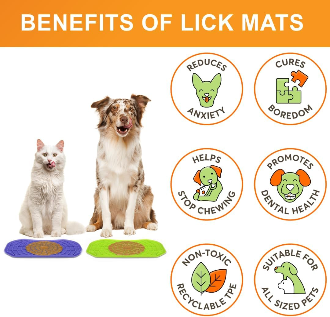 Neater Pets Neat-Lik Dog Lick Mat - Interactive Treat Licking Pad for Dogs and Cats, Reduces Anxiety and Boredom, Peanut Butter Slow Feeder, Suitable for Small and Large Breeds (Purple & Green)