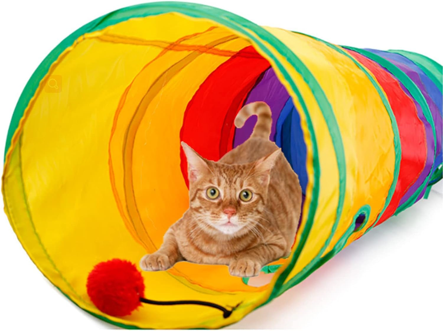 32-Piece Interactive Cat Toy Set with Foldable Rainbow Tunnel, Feather Teaser Wand, Fluffy Mouse, Crinkle Balls, and Bell for Cats and Kittens