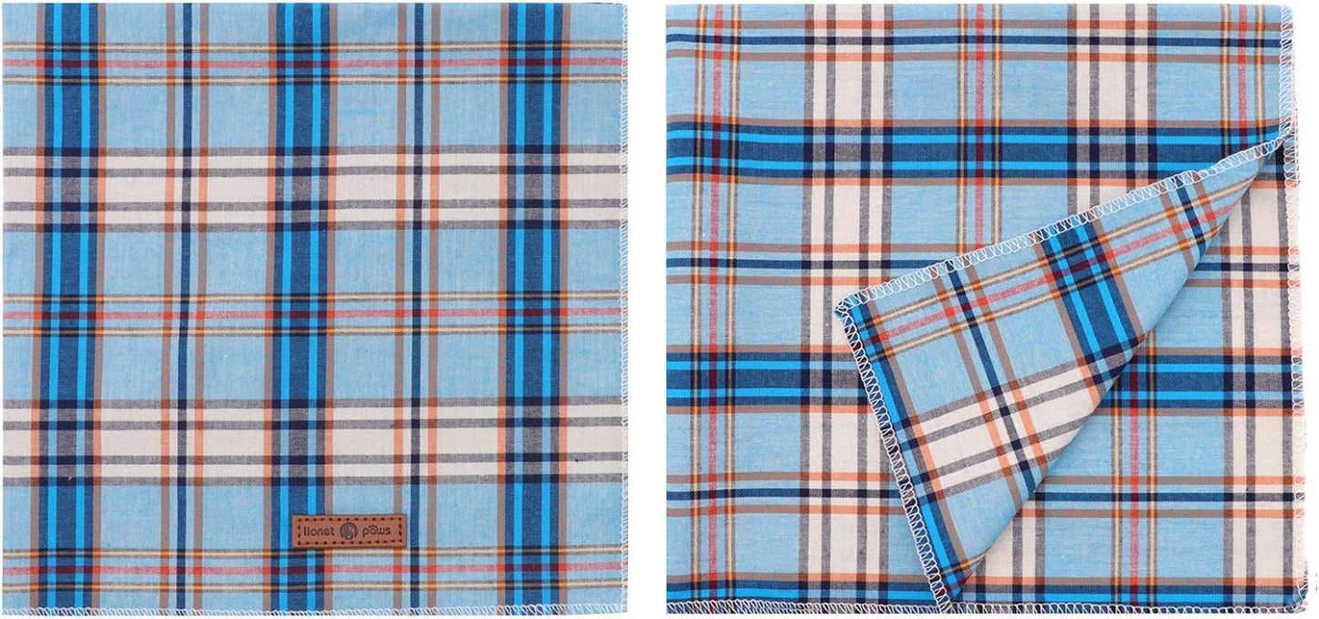 Blue Plaid Dog Bandana and Cat Kerchief - Triangle Bibs Scarf for Small, Medium, and Large Pets
