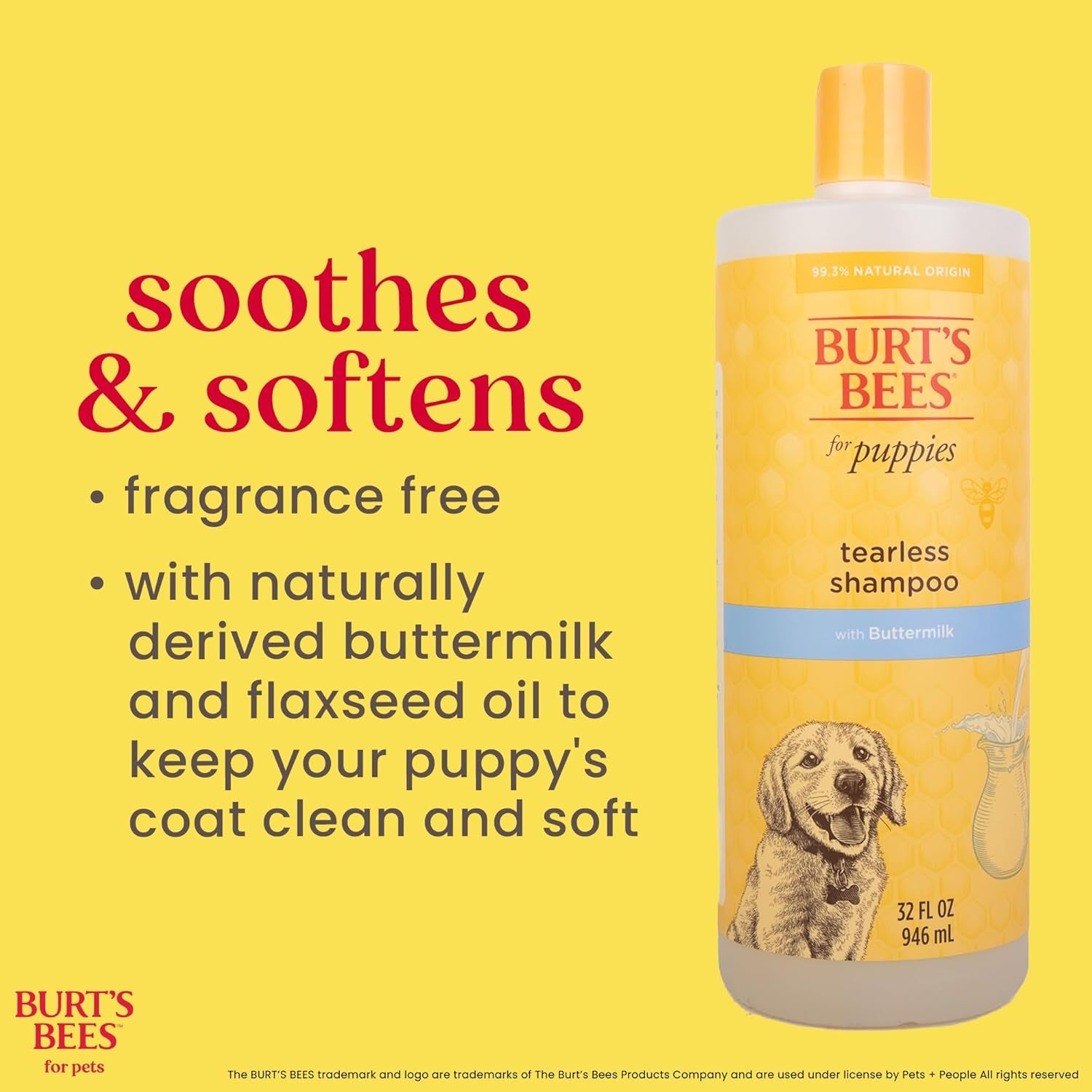 Tearless Puppy Shampoo with Buttermilk - 95% Natural Ingredients, Gentle Formula for Puppies, 32 Oz