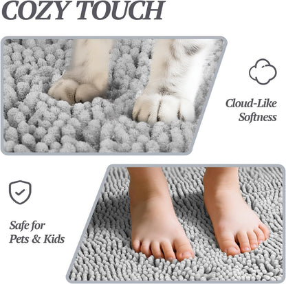 Absorpmax Indoor Dog Door Mat - Waterproof and Washable Mud Trapper Rug for Entryways, 31" x 20", Grey